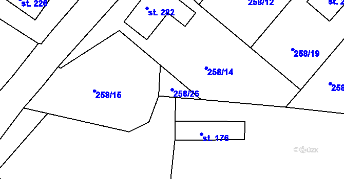 Parcela st. 258/26 v KÚ Klabava, Katastrální mapa