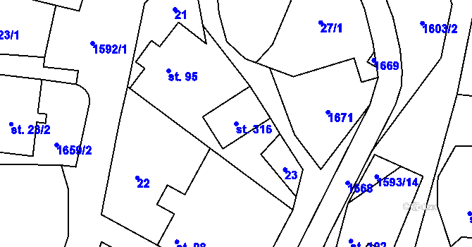 Parcela st. 316 v KÚ Kladeruby, Katastrální mapa