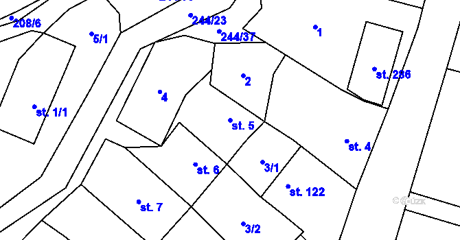 Parcela st. 5 v KÚ Kladeruby, Katastrální mapa