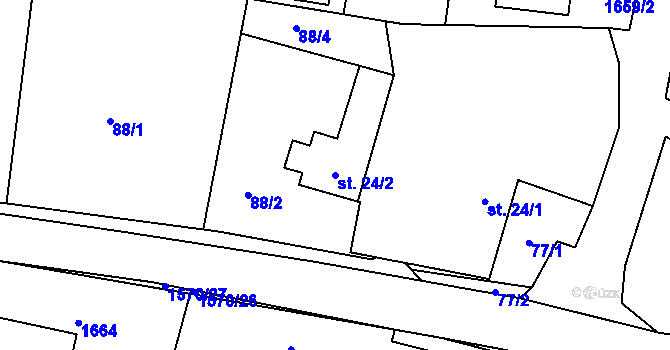 Parcela st. 24/2 v KÚ Kladeruby, Katastrální mapa