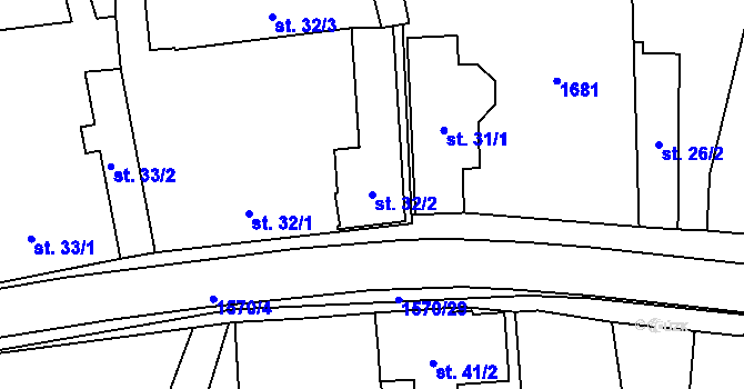 Parcela st. 32/2 v KÚ Kladeruby, Katastrální mapa