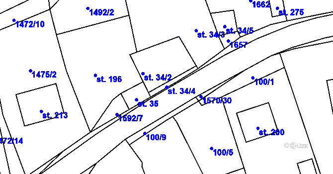 Parcela st. 34/4 v KÚ Kladeruby, Katastrální mapa