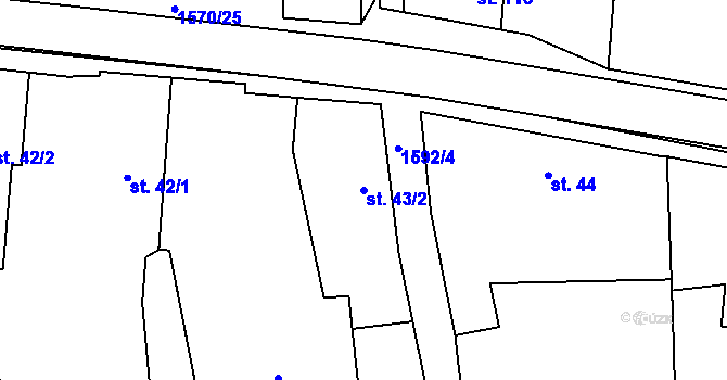 Parcela st. 43/2 v KÚ Kladeruby, Katastrální mapa
