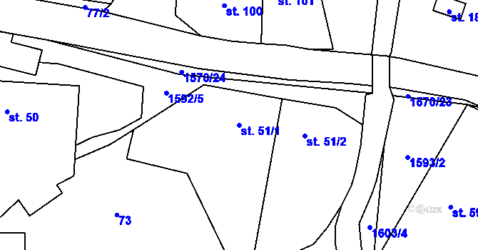 Parcela st. 51/1 v KÚ Kladeruby, Katastrální mapa