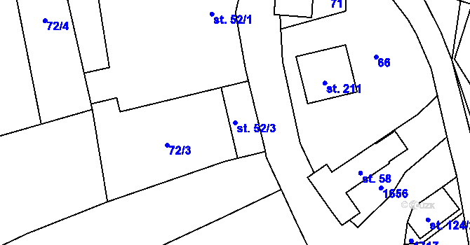 Parcela st. 52/3 v KÚ Kladeruby, Katastrální mapa