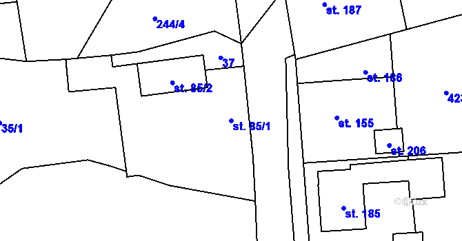 Parcela st. 85/1 v KÚ Kladeruby, Katastrální mapa