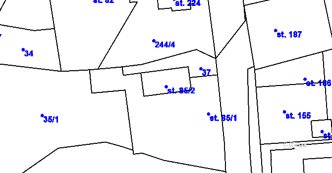 Parcela st. 85/2 v KÚ Kladeruby, Katastrální mapa