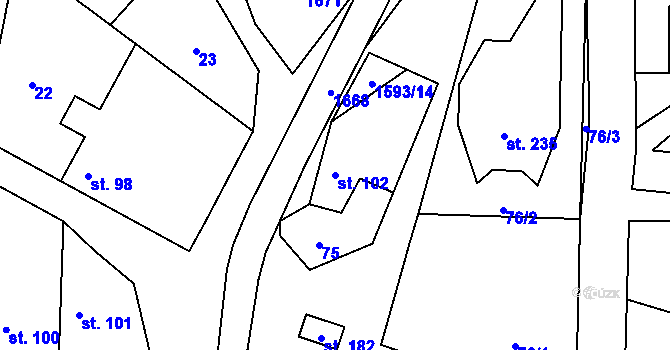 Parcela st. 102 v KÚ Kladeruby, Katastrální mapa