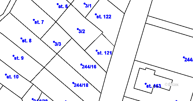Parcela st. 121 v KÚ Kladeruby, Katastrální mapa