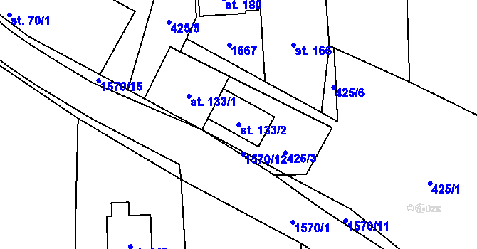 Parcela st. 133/2 v KÚ Kladeruby, Katastrální mapa