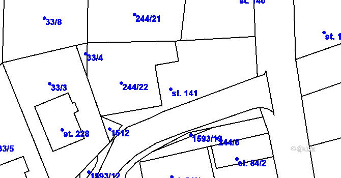 Parcela st. 141 v KÚ Kladeruby, Katastrální mapa
