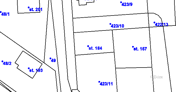 Parcela st. 184 v KÚ Kladeruby, Katastrální mapa