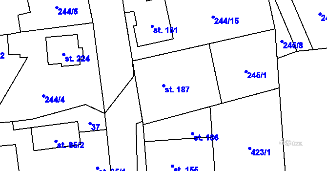 Parcela st. 187 v KÚ Kladeruby, Katastrální mapa