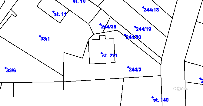 Parcela st. 221 v KÚ Kladeruby, Katastrální mapa
