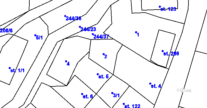 Parcela st. 2 v KÚ Kladeruby, Katastrální mapa