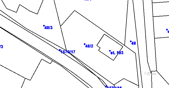 Parcela st. 48/2 v KÚ Kladeruby, Katastrální mapa
