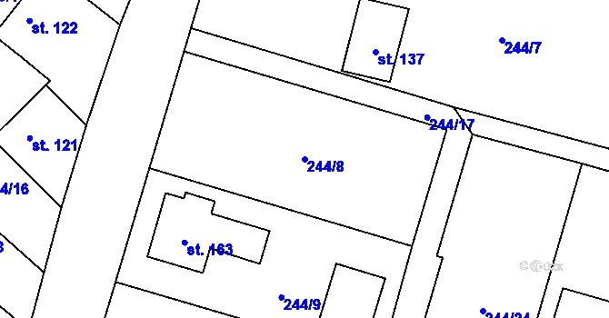 Parcela st. 244/8 v KÚ Kladeruby, Katastrální mapa