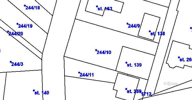 Parcela st. 244/10 v KÚ Kladeruby, Katastrální mapa