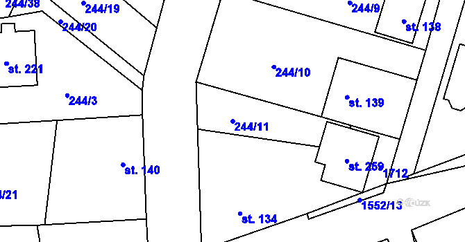 Parcela st. 244/11 v KÚ Kladeruby, Katastrální mapa