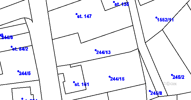 Parcela st. 244/13 v KÚ Kladeruby, Katastrální mapa