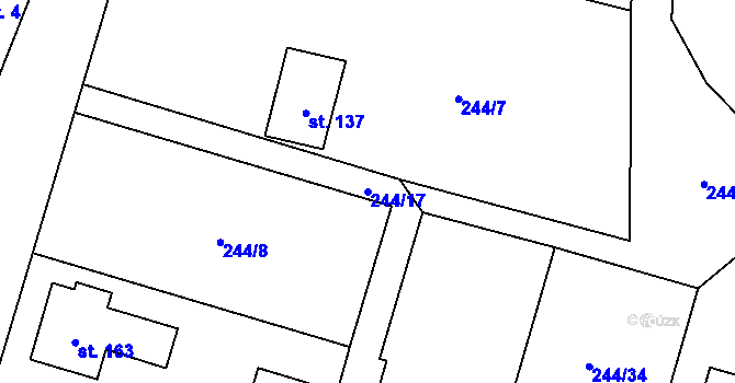 Parcela st. 244/17 v KÚ Kladeruby, Katastrální mapa