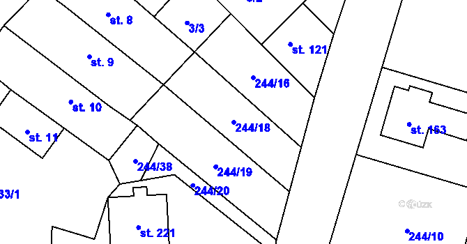 Parcela st. 244/18 v KÚ Kladeruby, Katastrální mapa