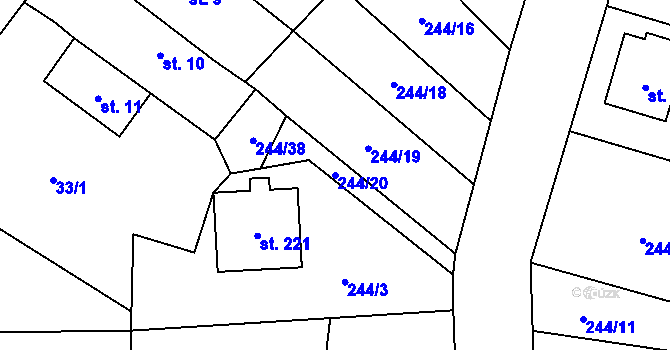 Parcela st. 244/20 v KÚ Kladeruby, Katastrální mapa