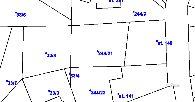 Parcela st. 244/21 v KÚ Kladeruby, Katastrální mapa