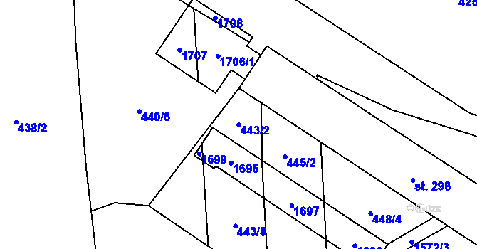 Parcela st. 443/2 v KÚ Kladeruby, Katastrální mapa