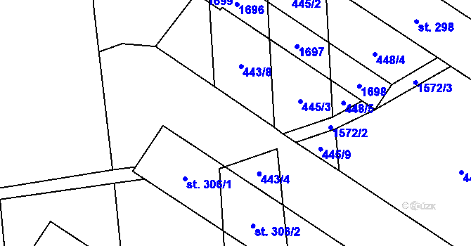 Parcela st. 443/3 v KÚ Kladeruby, Katastrální mapa