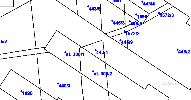 Parcela st. 443/4 v KÚ Kladeruby, Katastrální mapa