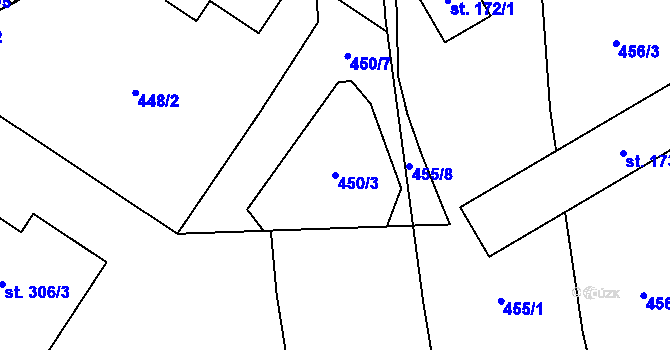 Parcela st. 450/3 v KÚ Kladeruby, Katastrální mapa