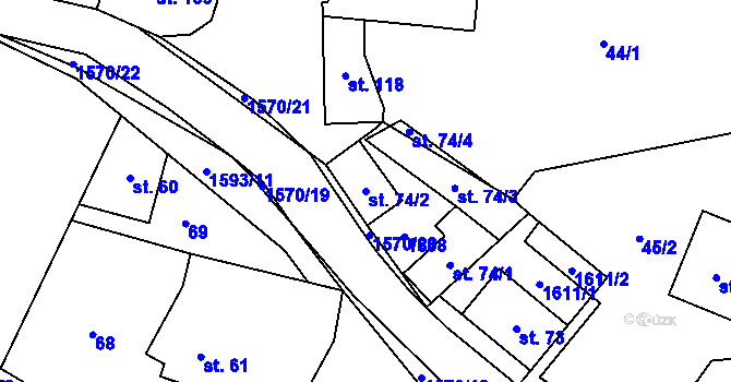 Parcela st. 74/2 v KÚ Kladeruby, Katastrální mapa