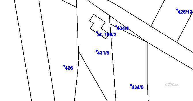 Parcela st. 431/6 v KÚ Kladeruby, Katastrální mapa