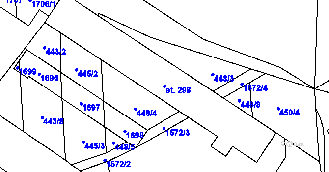 Parcela st. 298 v KÚ Kladeruby, Katastrální mapa