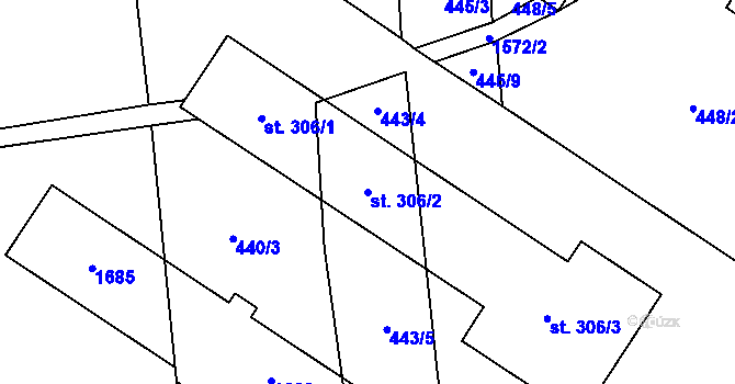 Parcela st. 306/2 v KÚ Kladeruby, Katastrální mapa