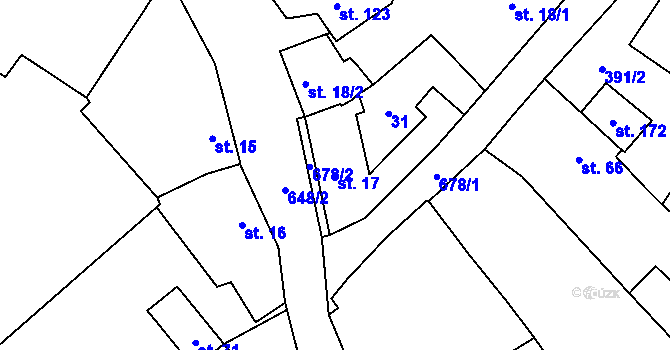 Parcela st. 17 v KÚ Kladeruby nad Oslavou, Katastrální mapa