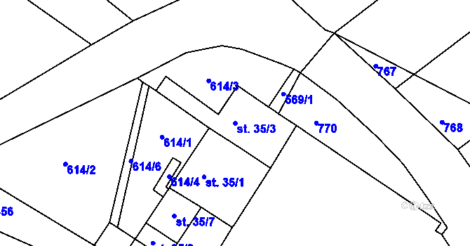 Parcela st. 35/3 v KÚ Kladeruby nad Oslavou, Katastrální mapa