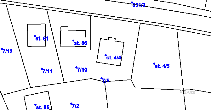 Parcela st. 4/4 v KÚ Kladina, Katastrální mapa