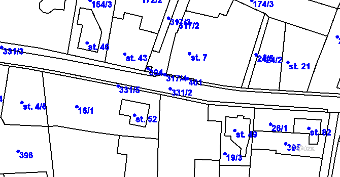 Parcela st. 331/2 v KÚ Kladina, Katastrální mapa