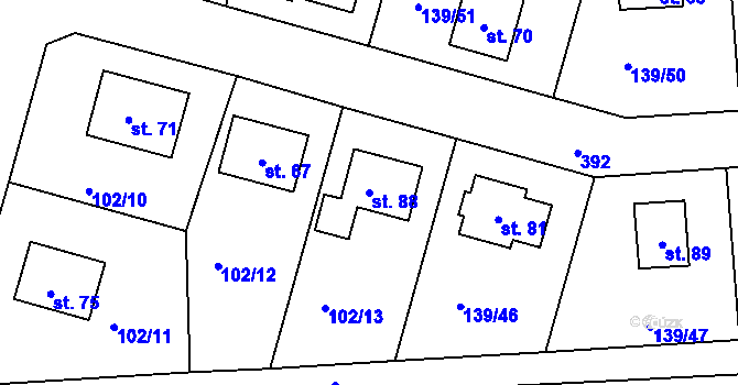 Parcela st. 88 v KÚ Kladina, Katastrální mapa