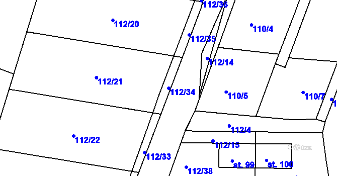 Parcela st. 112/34 v KÚ Kladina, Katastrální mapa