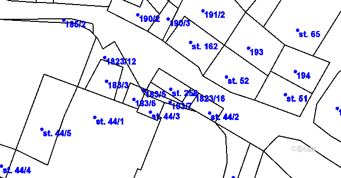Parcela st. 258 v KÚ Kladky, Katastrální mapa