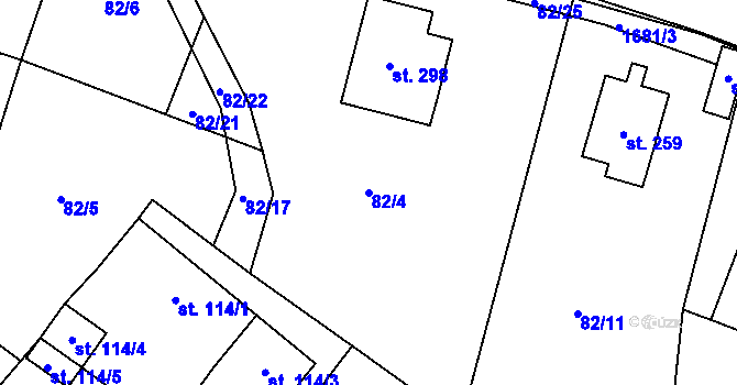 Parcela st. 82/4 v KÚ Kladky, Katastrální mapa