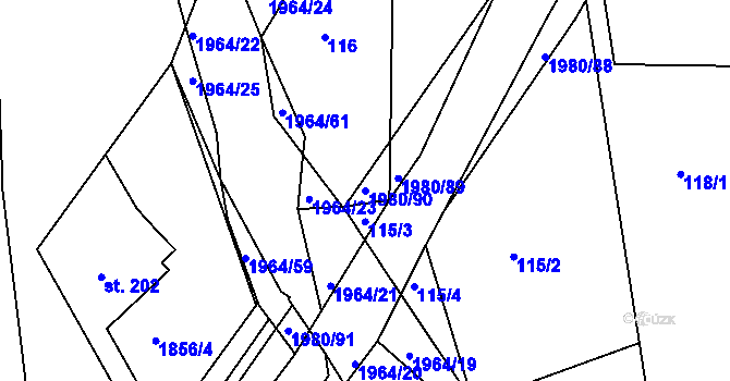 Parcela st. 1980/90 v KÚ Kladná Žilín, Katastrální mapa