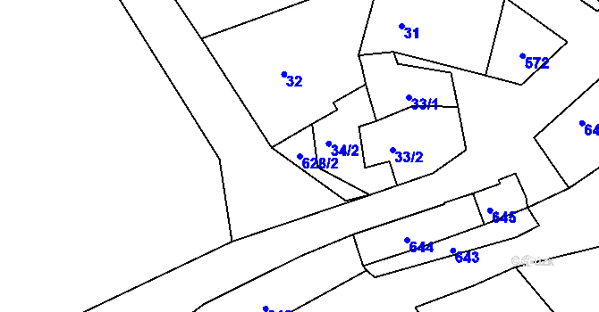 Parcela st. 628/2 v KÚ Kladníky, Katastrální mapa