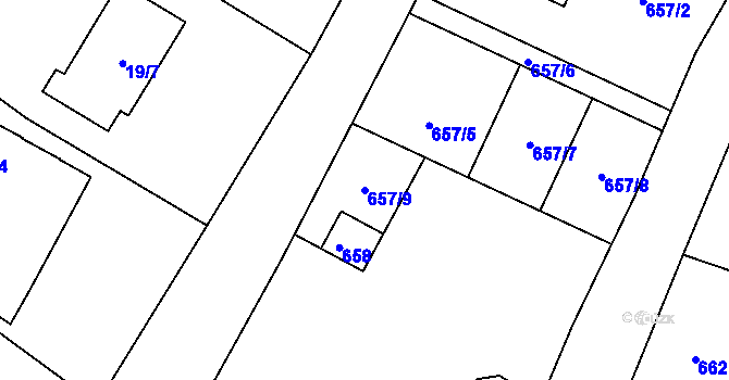 Parcela st. 657/9 v KÚ Kladníky, Katastrální mapa