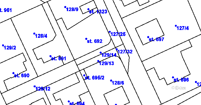 Parcela st. 129/14 v KÚ Rozdělov, Katastrální mapa