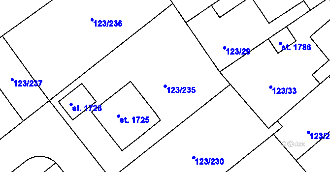 Parcela st. 123/235 v KÚ Rozdělov, Katastrální mapa