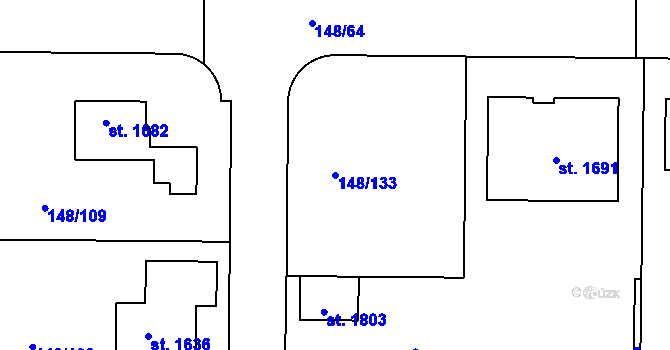 Parcela st. 148/133 v KÚ Rozdělov, Katastrální mapa